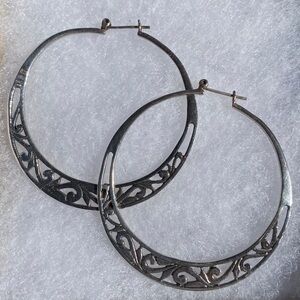 Handcrafted Large Sterling Silver Scroll Hoop Earrings
